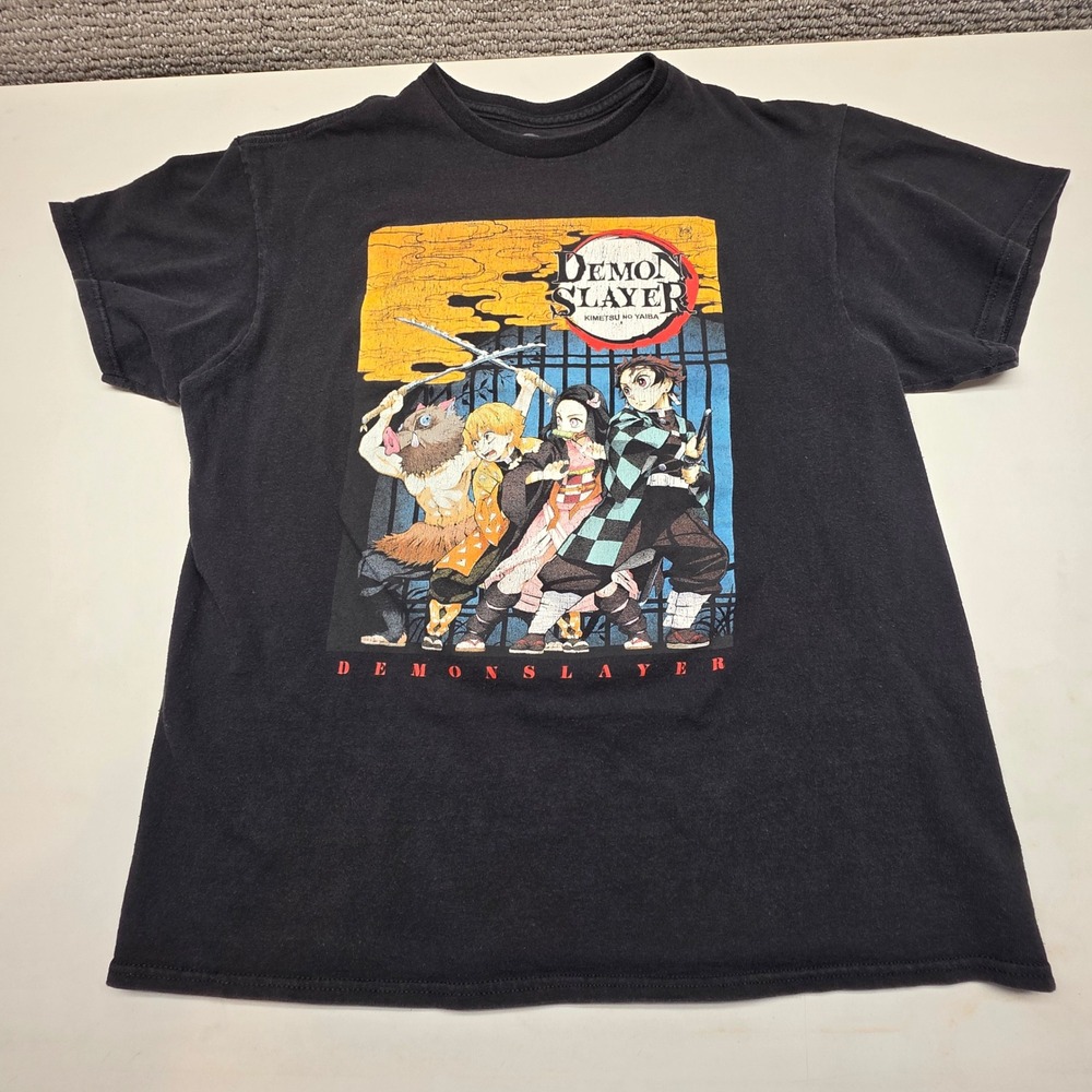 Demon Slayer Kimetsu no Yaiba Mens Large Black Graphic T-Shirt‎ Tanjiro Nezuko L